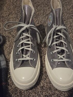 Converse Chuck Taylor High Top Sneakers - Metallic Gray PRIDE Shoes